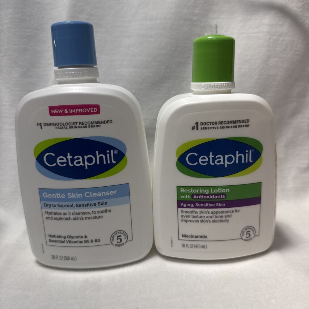 Cetaphil Damaged Pumps Restoring Lotion 16 Oz & Gentle Skin Cleanser 20 Oz